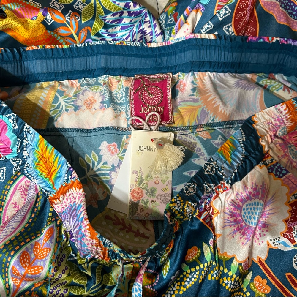Johnny Was Vibrant Print Silk Pull On Drawstring Pants - Picture 15 of 16